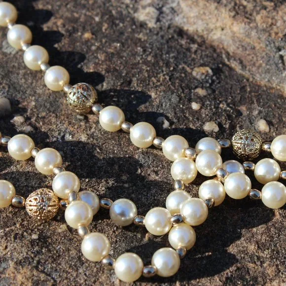 Vintage Elegant Triple Strand Faux Pearls - Picture 2 of 6
